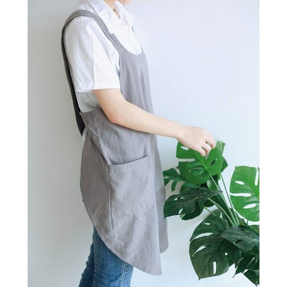 Soft Cotton Linen Apron Cross Back X-Shaped Japanese Style Pinafore Dress for Co - Picture 3 of 7